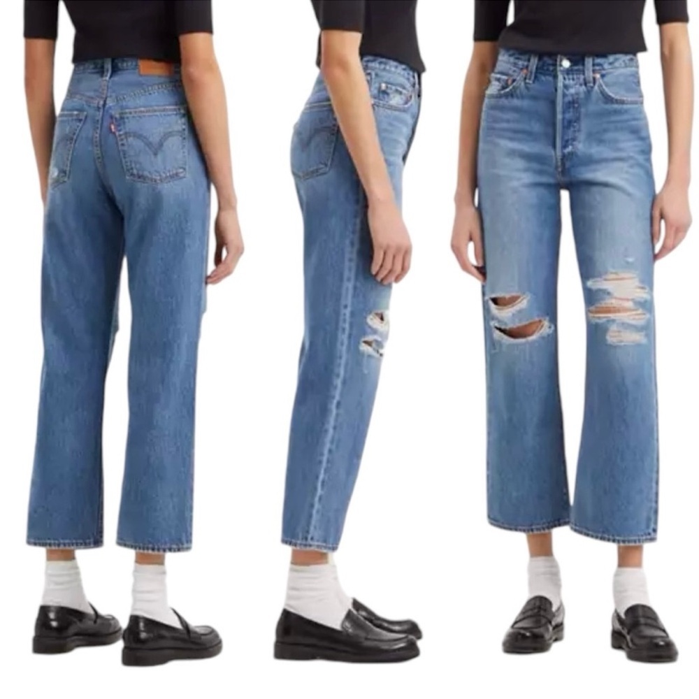 Levi’s Ribcage Ankle Straight Jeans Size 29 NEW Distressed Medium Blue Wash